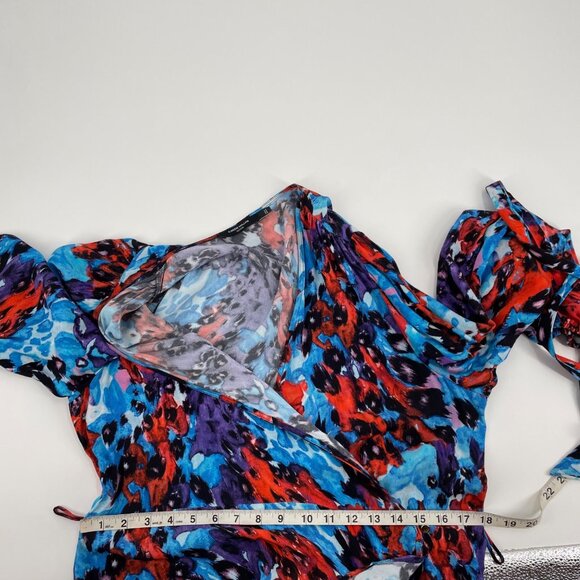 Karen Millen Petite V-Neck Wrap Dress Watercolor Print Feminine Womens Size 14 - Picture 6 of 9